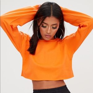 Hot Orange Cut Off Crop Longsleeve Sweater
